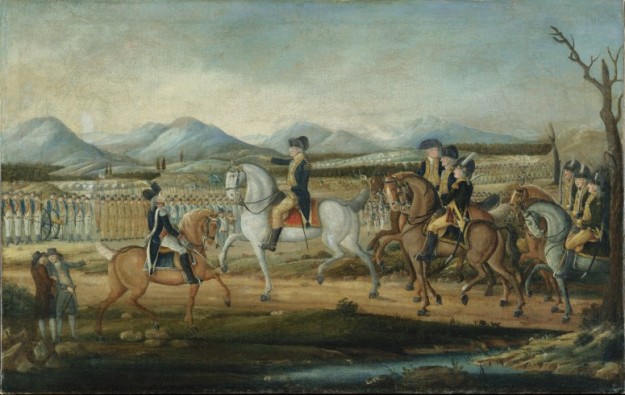 President Washington prepares to lead troops to quell so-called "whiskey rebels"